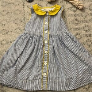 Mini Boden Light Blue Seersucker Button-Front Dress with Yellow Collar